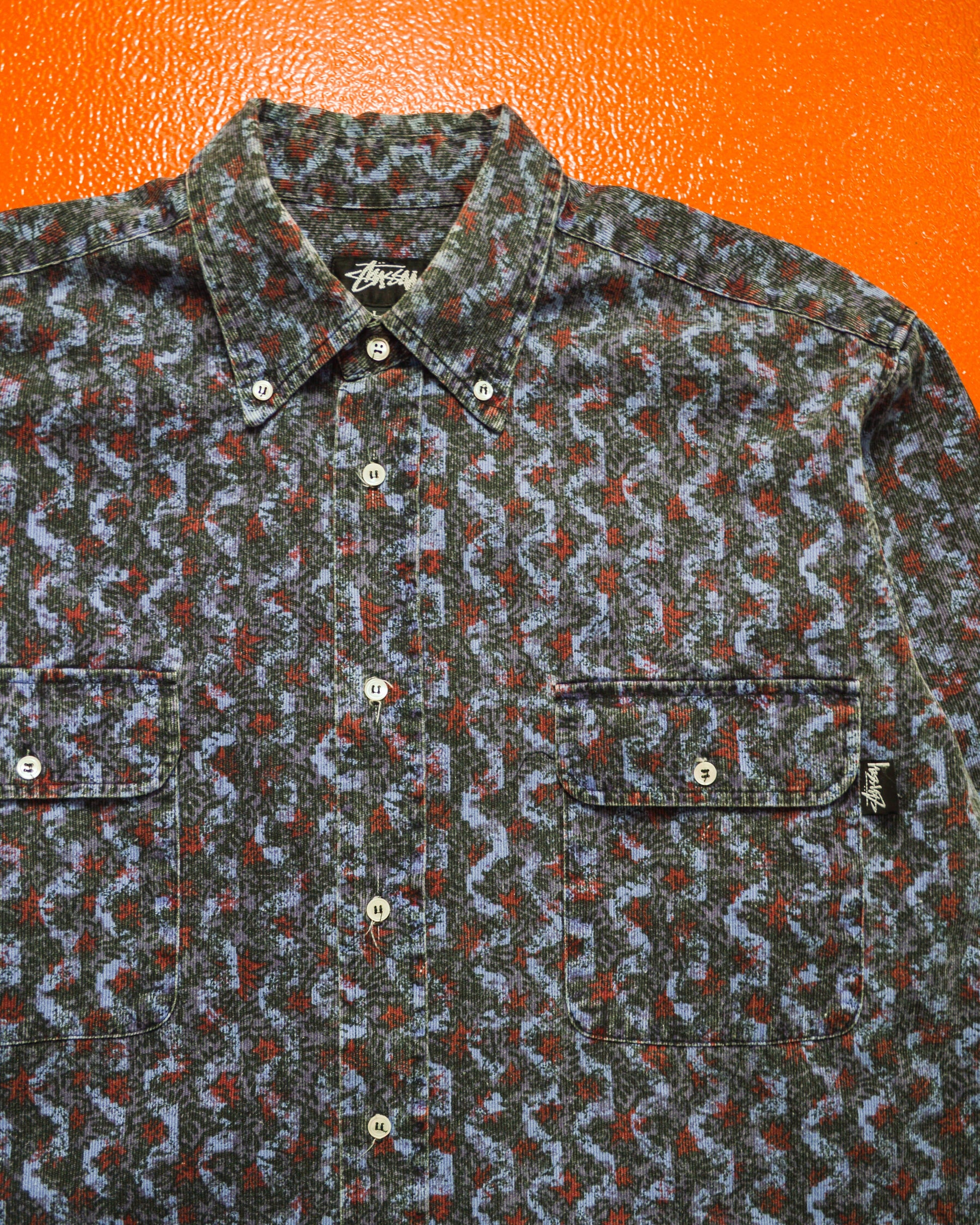 Stussy OG Micro Corduroy All-over Foliage Style Print Shirt (~XL~)