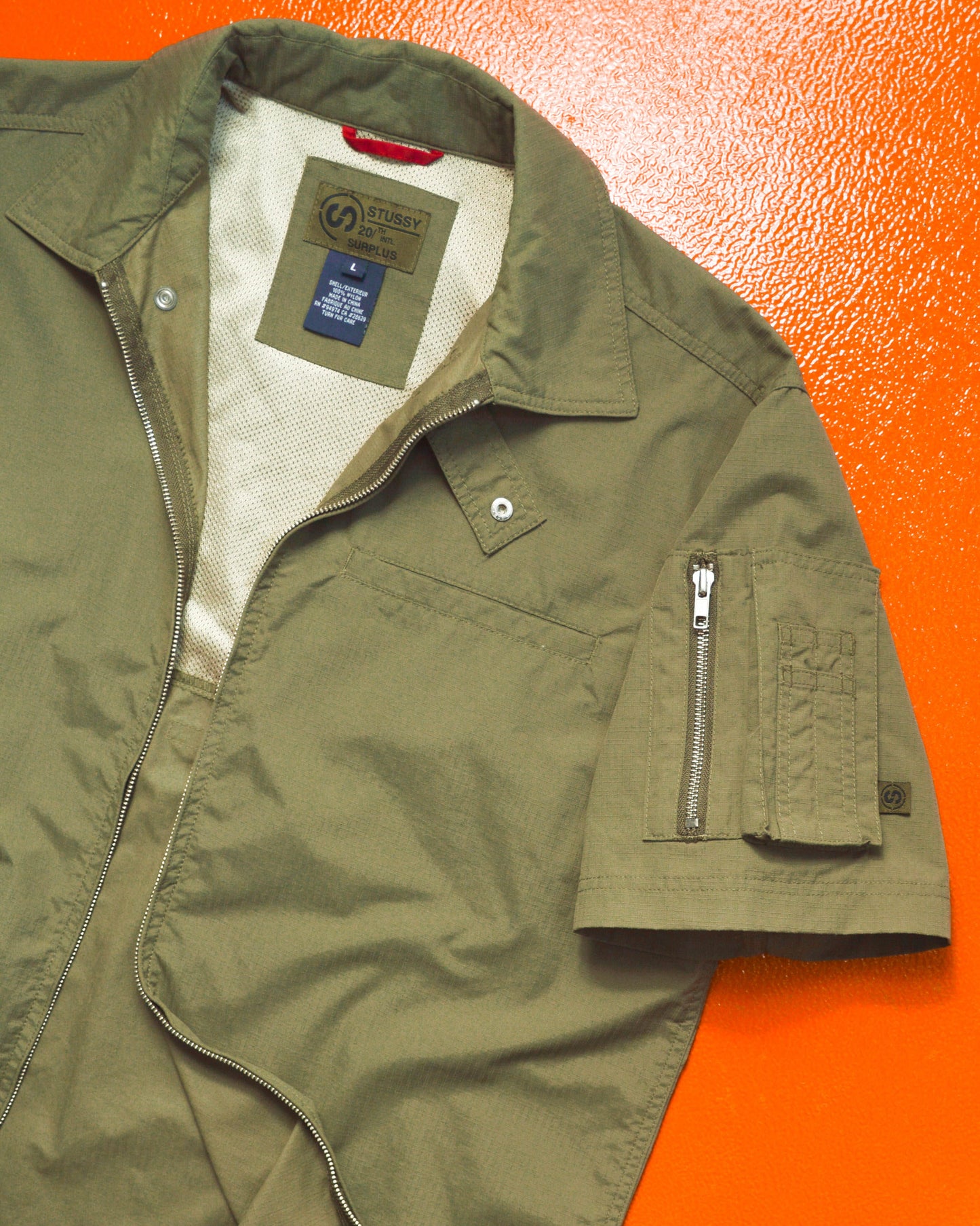 Stussy Olive Surplus Ripstop Zip Up Shirt (L)