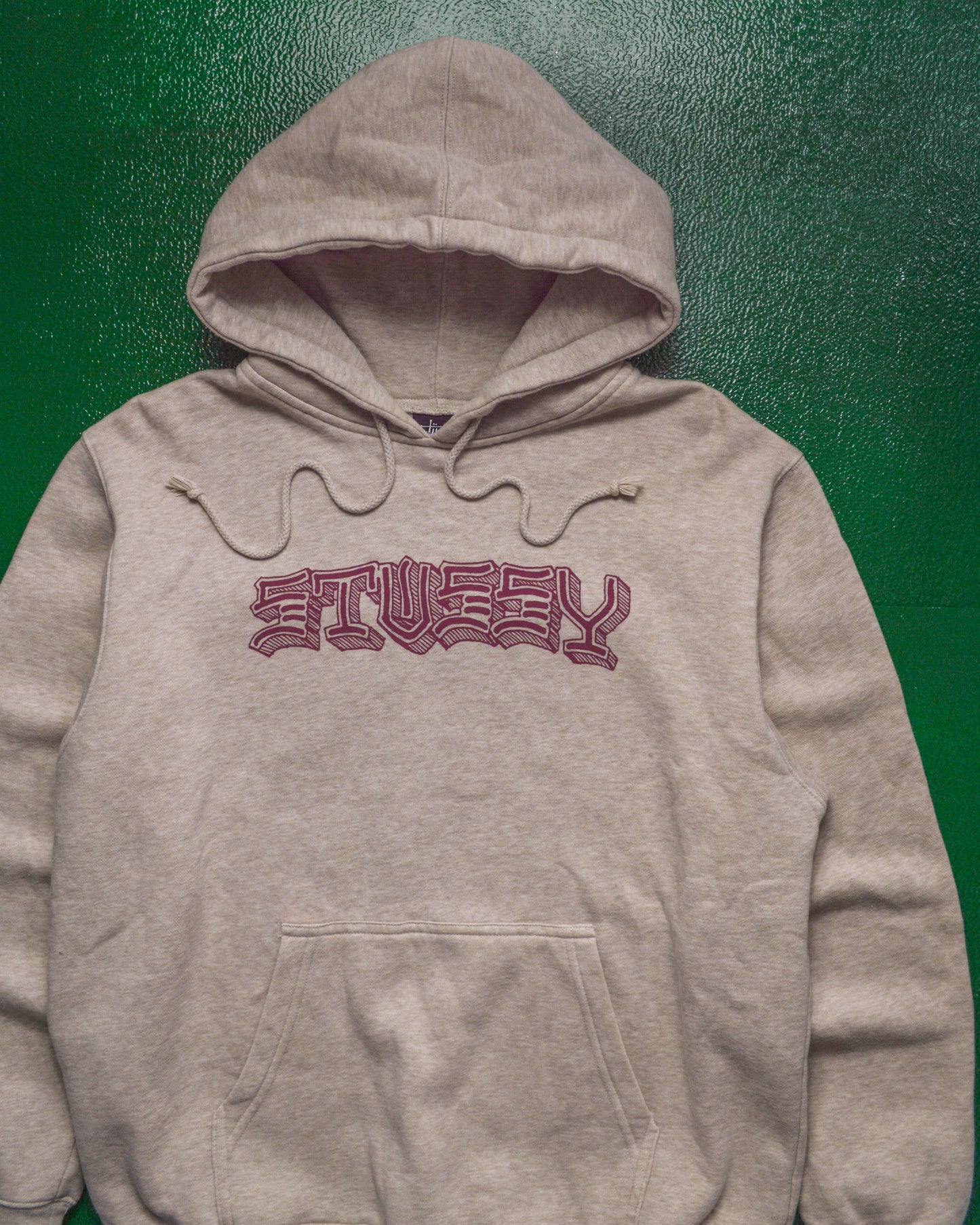 Stussy Warm Heather Wood Block Graphic Print Pullover Hoody (M)