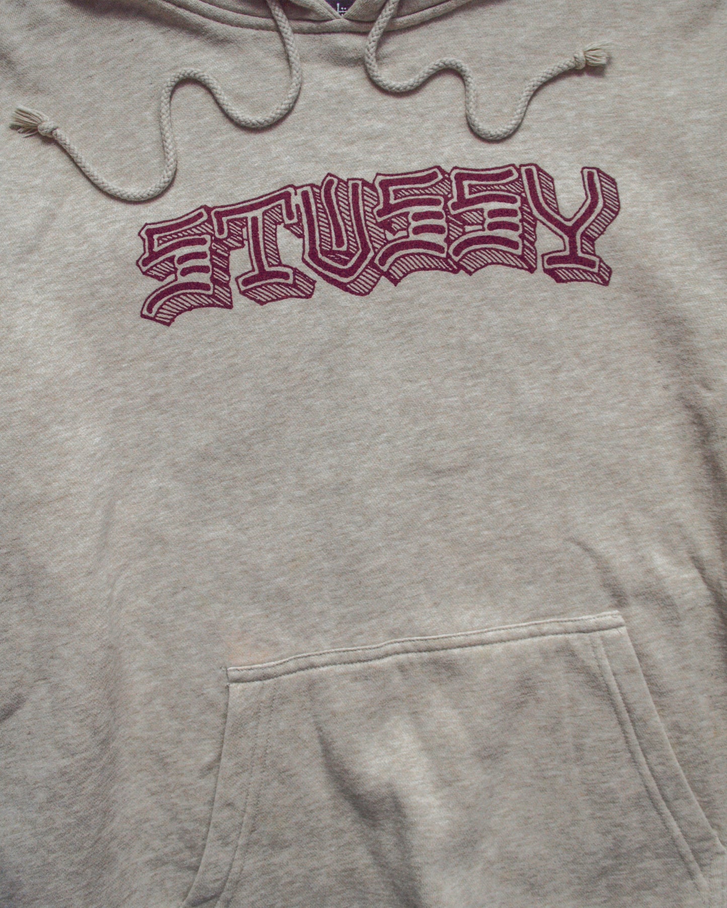 Stussy Warm Heather Wood Block Graphic Print Pullover Hoody (M)