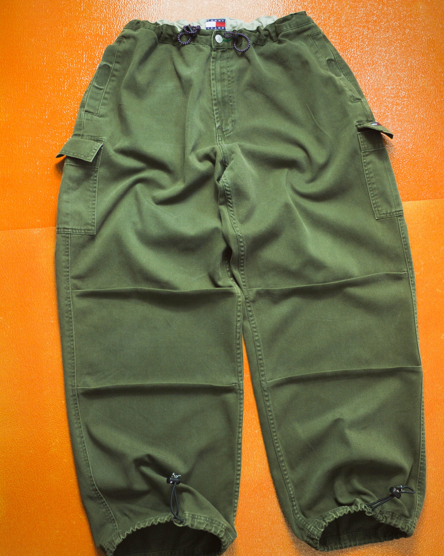 Tommy Hilfiger 1999 Washed Green Military Style Wide Cargo Pants (32~36)