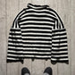 2012 Peter Pan Neck Black White Striped Fleece Jumper  (M~L)