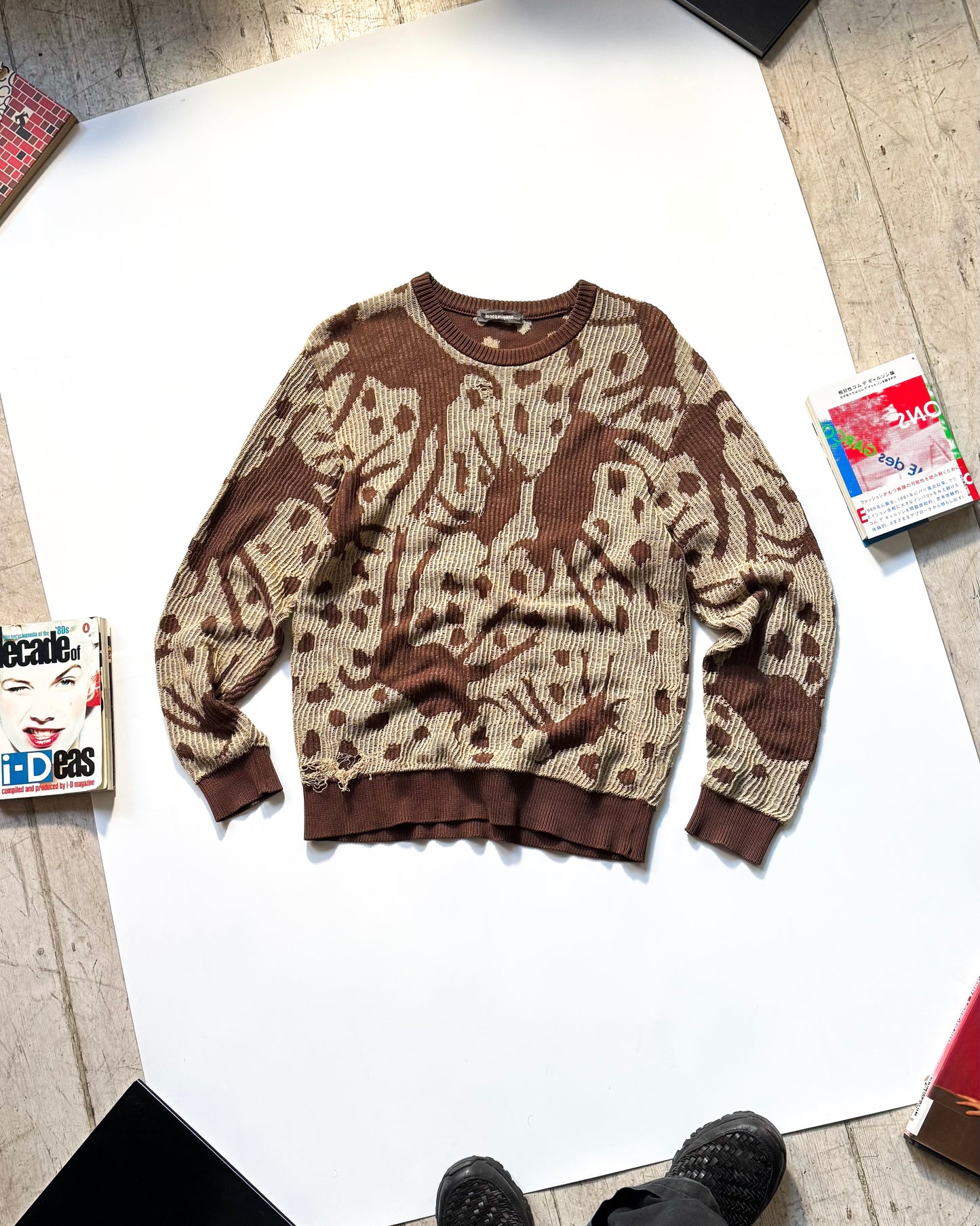 SS89 Layered Brown Beige Organic Pattern Knit Sweater / Jumper (M~L)
