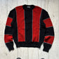 80s Red Black Vertical Oversized Striped Knit Sweater / Jumper (~L~)