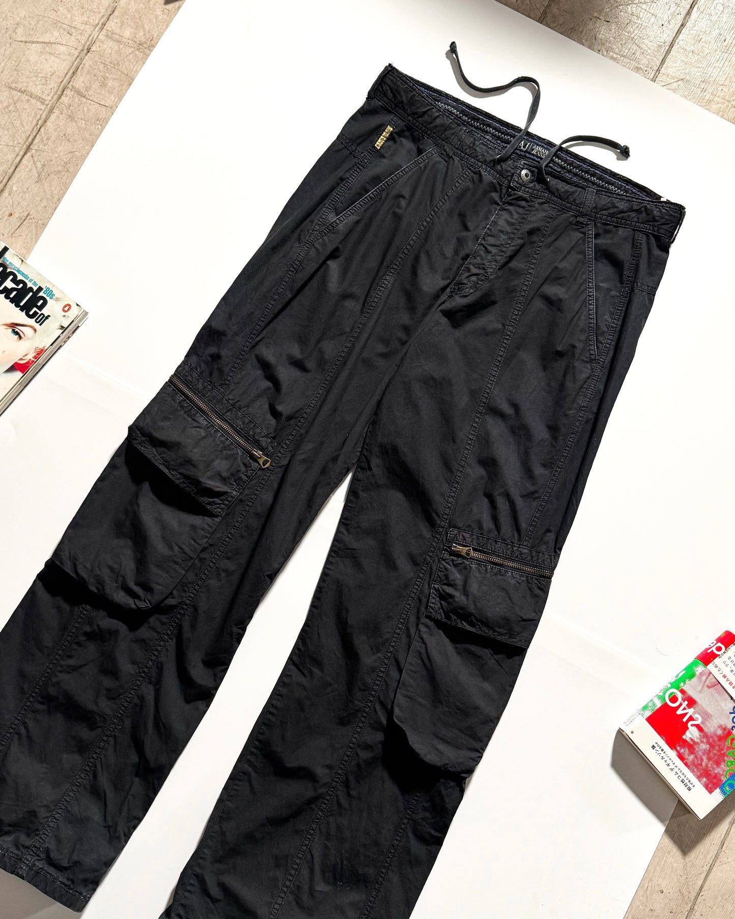Early 2000s Washed Black Panelled Adjustable Waist Cargo Pants  (31~34)