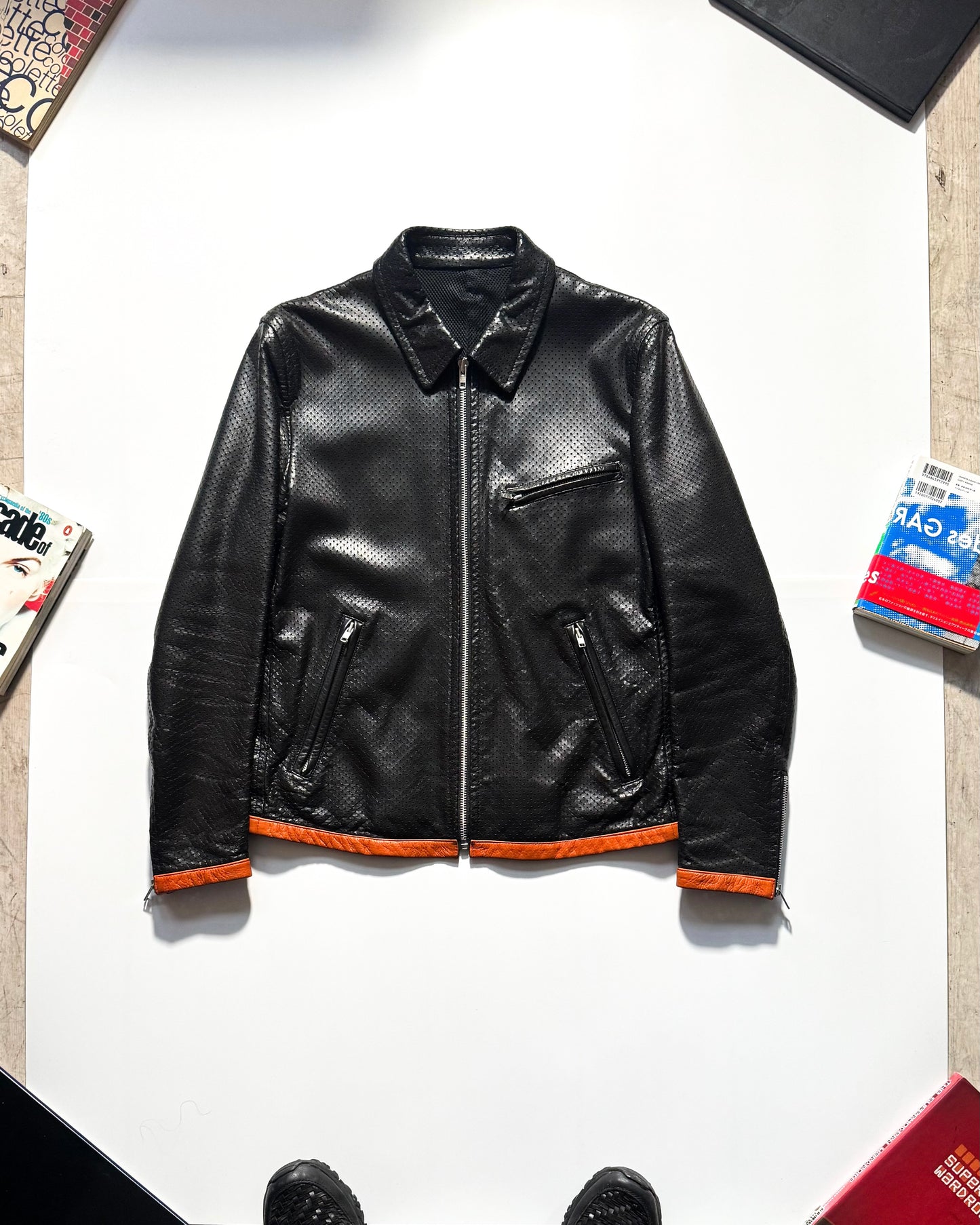 1999 Perforated Orange Trim Leather Jacket (~M~)