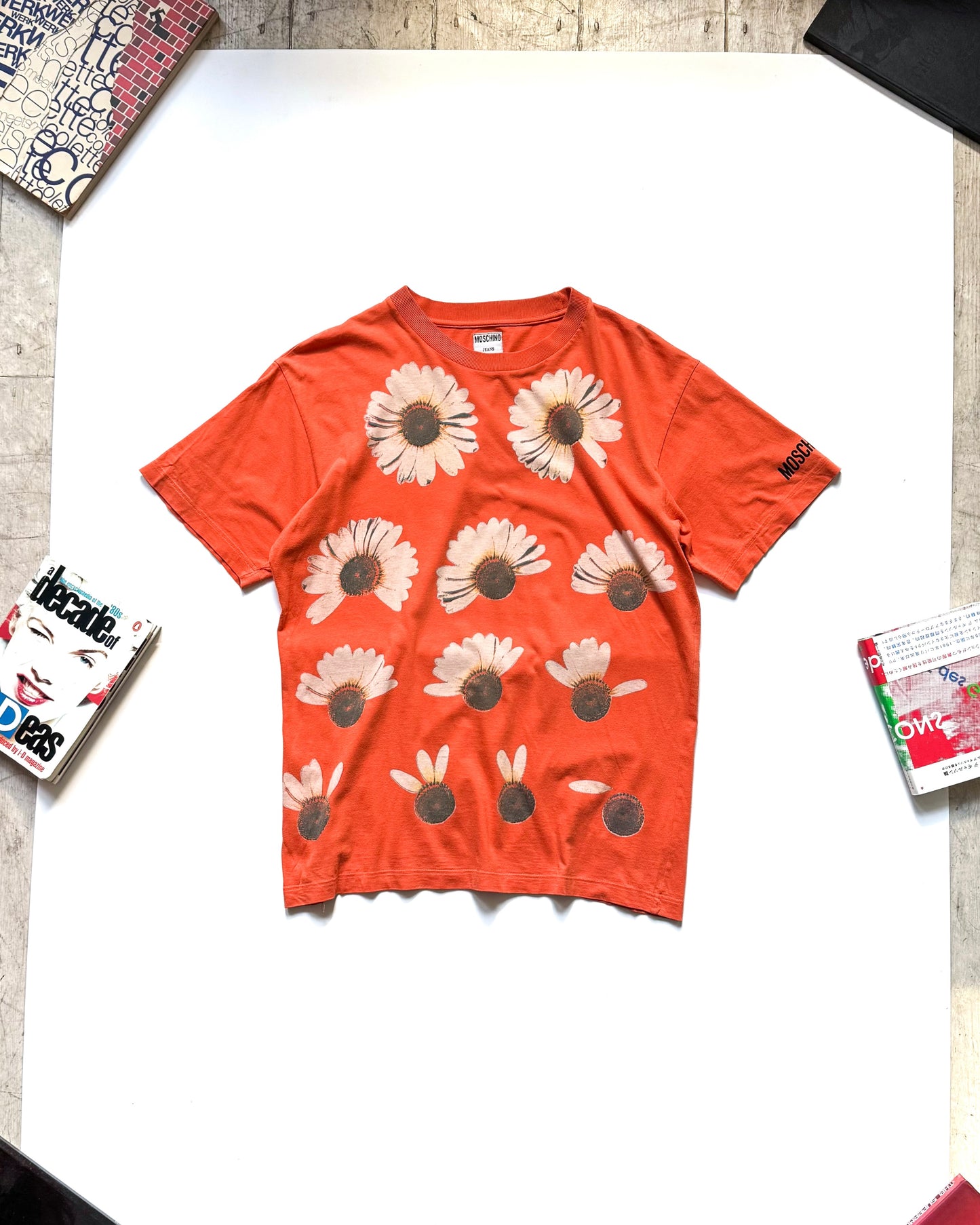 90s Peach Flower Petal Print Top / T-shirt (M~L)