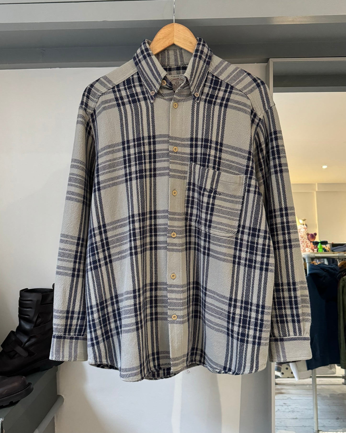 90s Woven Check Heavyweight Flannel /  Overshirt Shirt  (~L~)