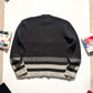 Early 2000s Grey Striped Zip Up  Knit Jumper (XL ~ XXL )