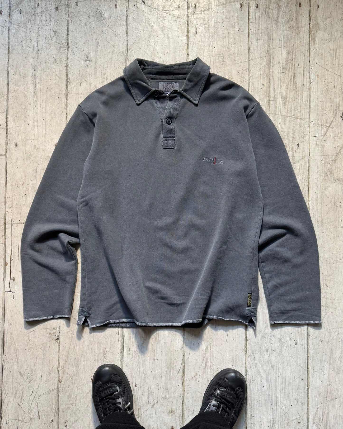 90s Washed Process Grey Rugby / Polo Jumper (~M~)