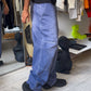 Tonal French Workwear Style Knee Panelled Jacquard Striped Pants  (32~33)