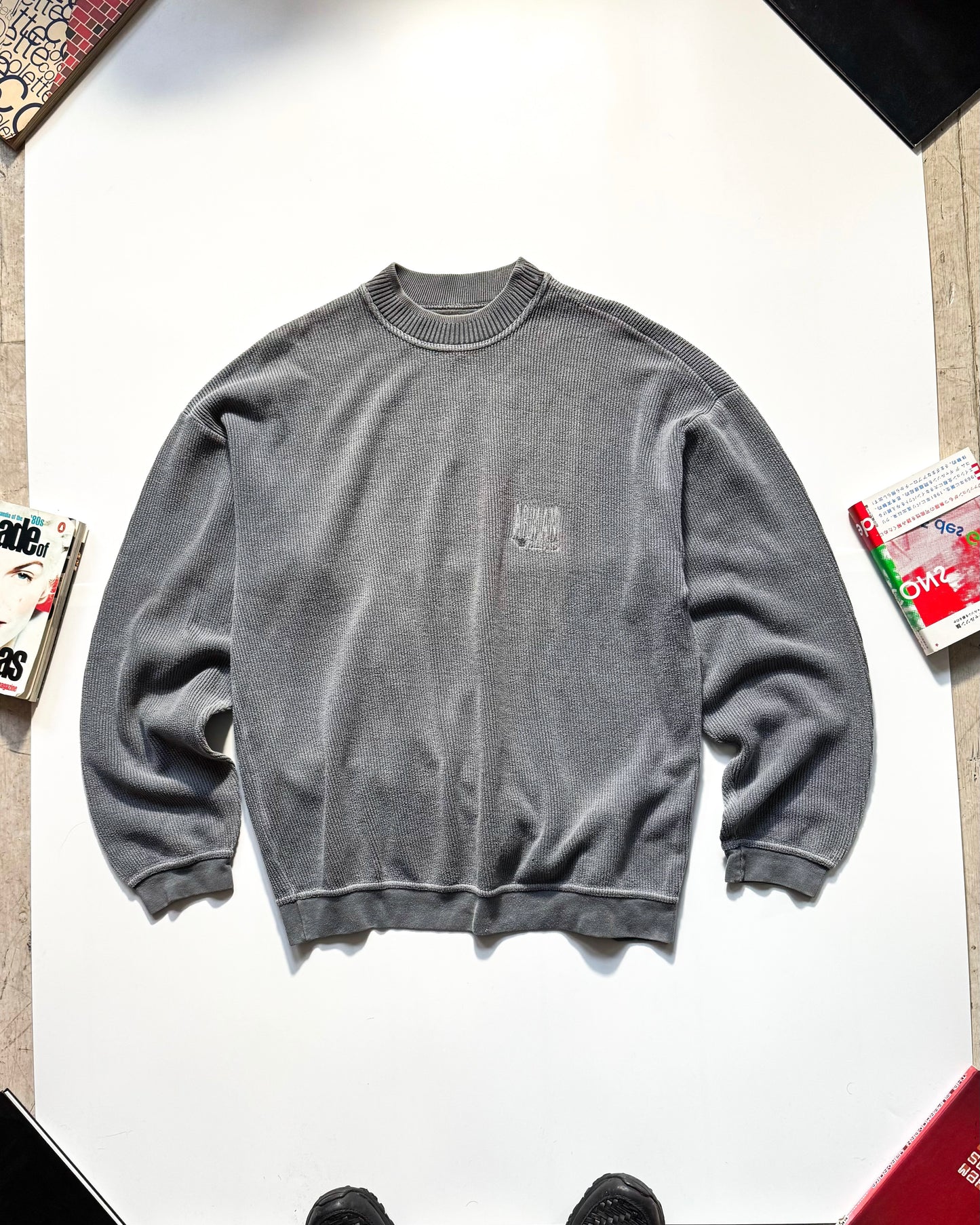 90s Washed Process Grey Tonal Ribbed Jumper (~L~)