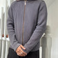 2000s Grey Thick Ribbed Knit Zip Up Jumper (~ S~)