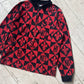 90s Velour Fleur de Lis / Medieval Pattern Velour Button Up Collared / Rugby Jumper (~L~ )