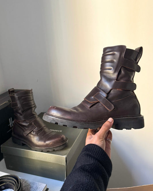 Early 2000s Brown Leather Moto Strap Vibram Boots (EU40 / UK7-7.5)