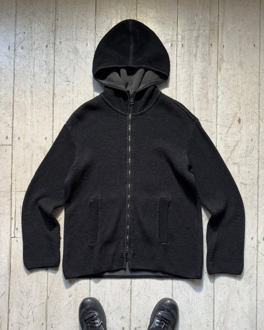 2000s Black Zip Up Waffle Knit Hoody (~XL~)