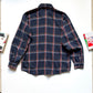 90s Woven Navy Woven Shadow Plaid Style Flannel /  Overshirt Shirt  (~L~)