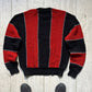 80s Red Black Vertical Oversized Striped Knit Sweater / Jumper (~L~)