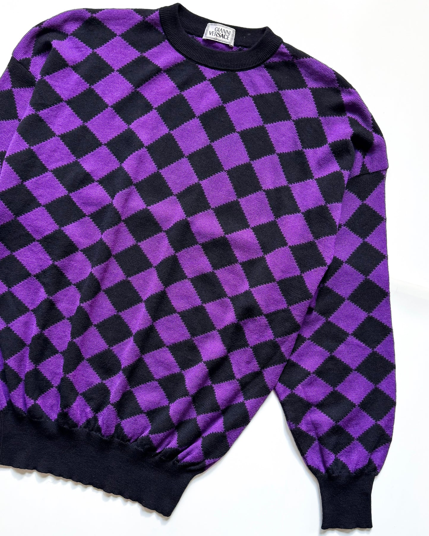90s Purple Black Argyle Pattern Lightweight Knit Jumper (~M~)