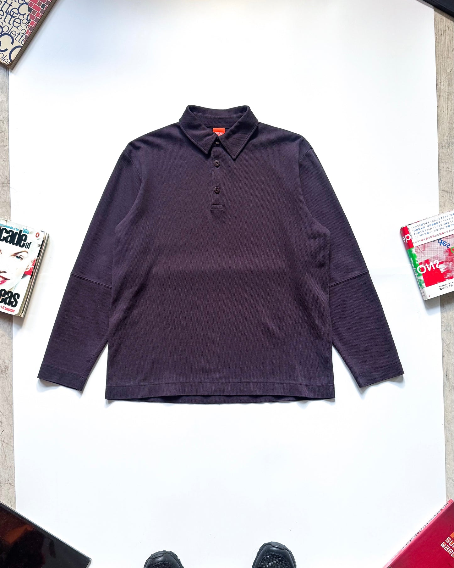 2000s Muted Egg Plant Tone Minimal Quarter Zip Long Sleeve Polo (~M~)
