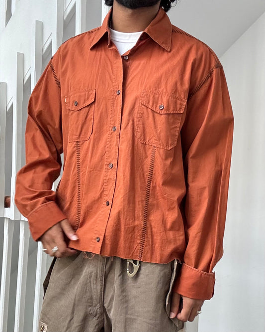 Early 2000s Orange Scar Stitch Cropped Shirt  (M~L)