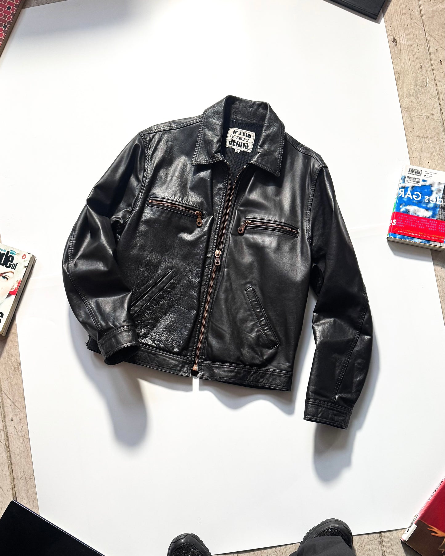 Late 90s Black Boxy Leather Work Jacket (~M~)