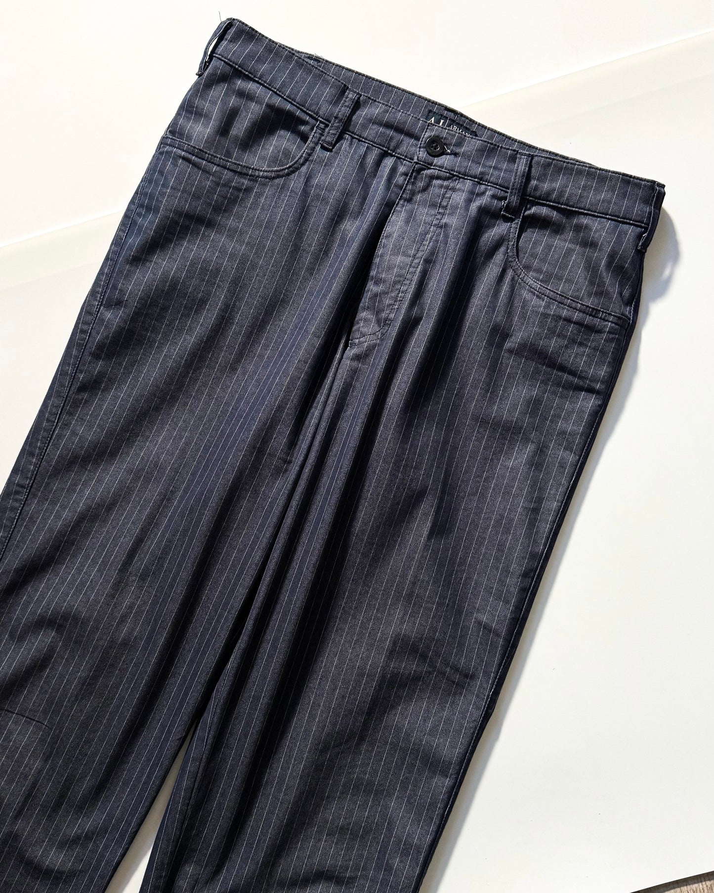 Early 2000s Deep Chambray Blue Pinstriped Trousers  (32~34)