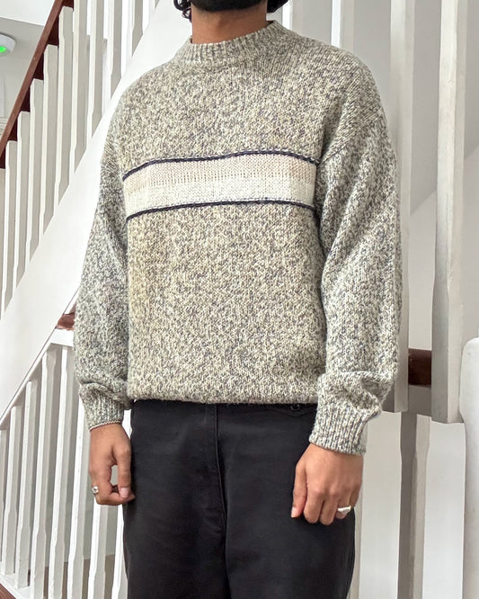 90s Multi Tone Weave Striped Pattern Knit Jumper (~M ~ )