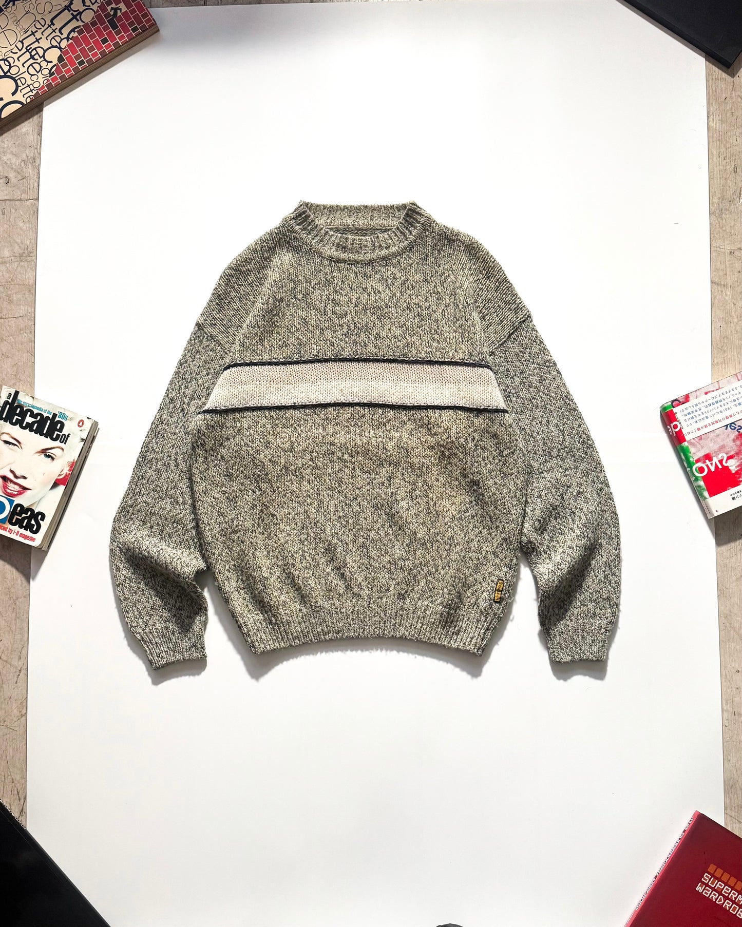 90s Multi Tone Weave Striped Pattern Knit Jumper (~M ~ )