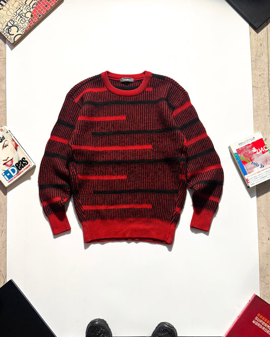 AW85 Asymmetrical Red Stripe Knit Sweater / Jumper (~L~)