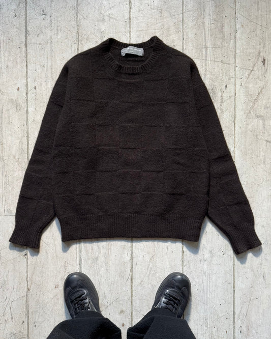 80s Brown Tonal Check Textured Knit Jumper (~M~)