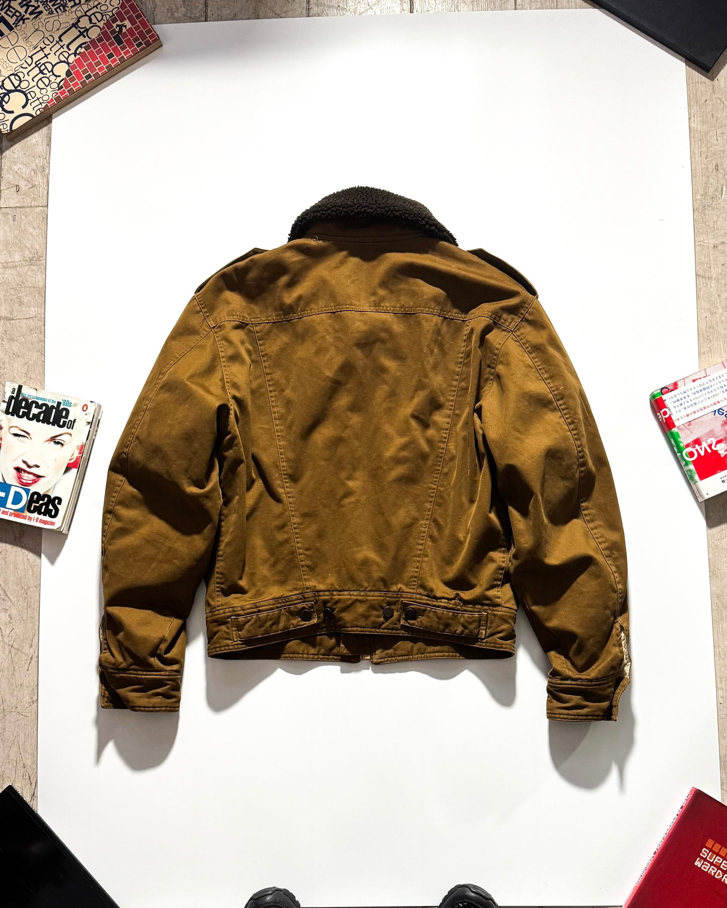 80s Detachable Fleece Collar Brown Military Style Jacket  (~M~)