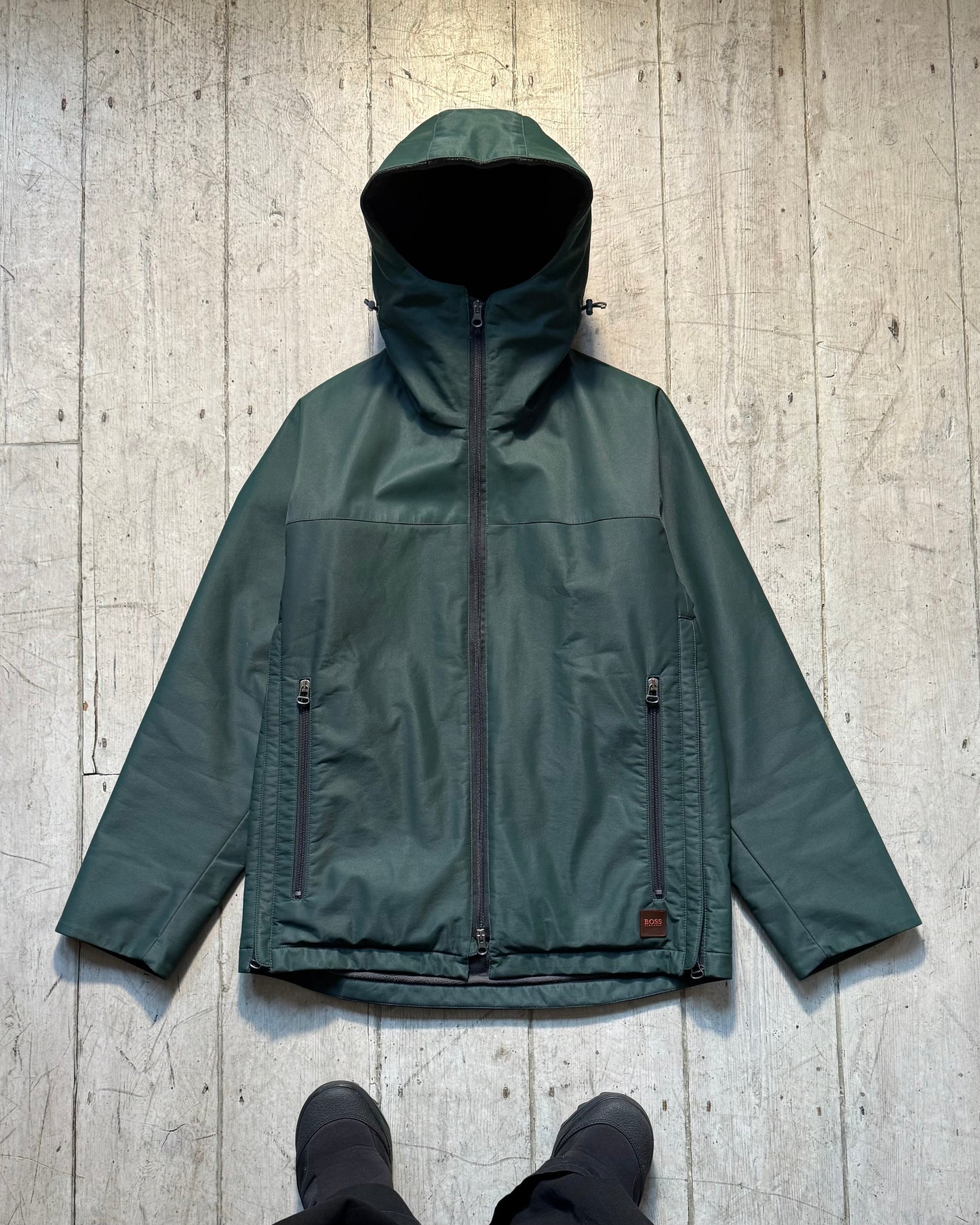 2000s Iridescent Deep Green Fleece Lined Side Zip Technical Jacket (~M~)