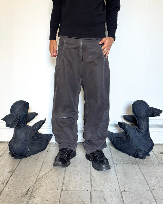 90s  Brown Tonal Striped Asymmetrical Back Zip Cargo Pants (30~32)