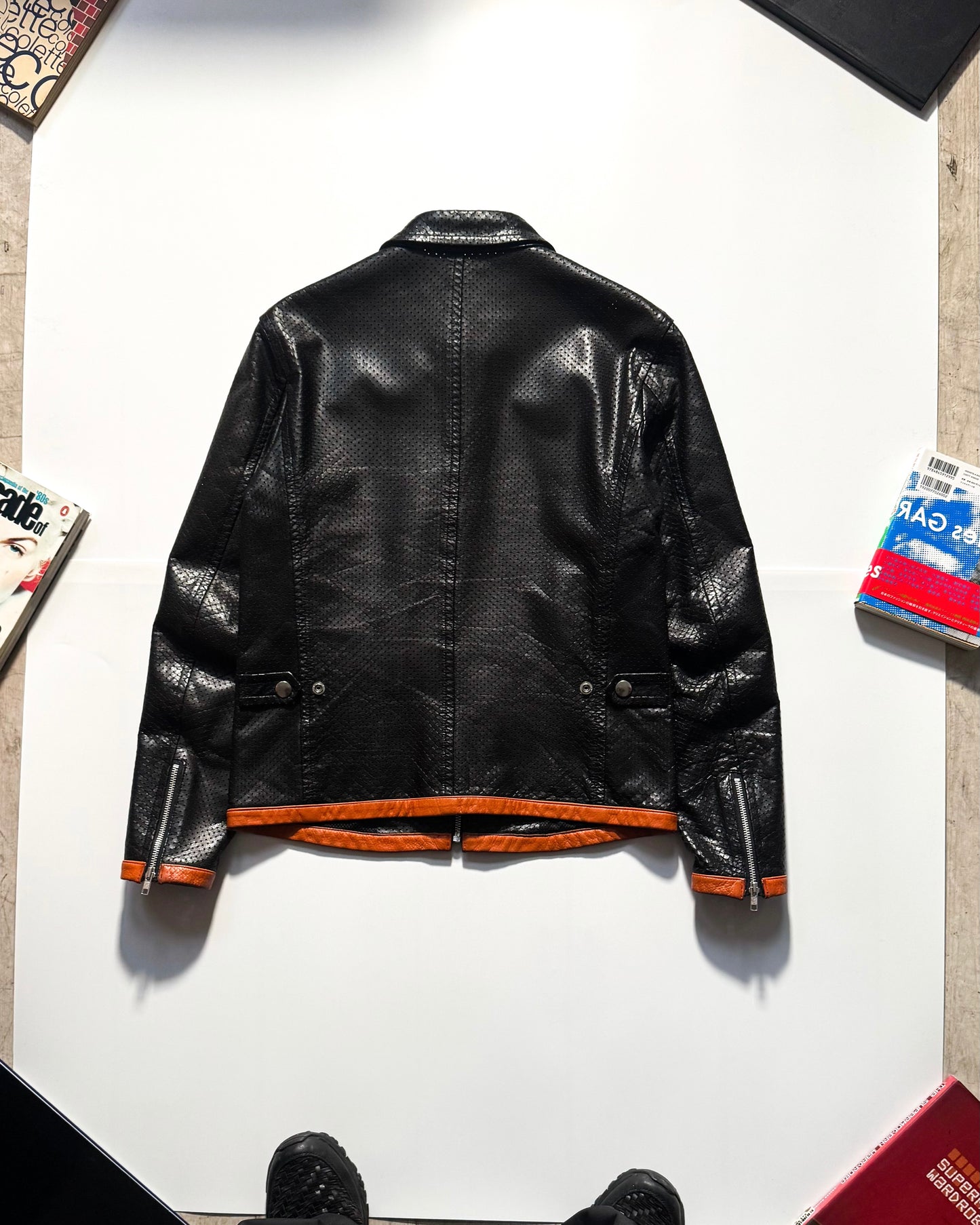 1999 Perforated Orange Trim Leather Jacket (~M~)