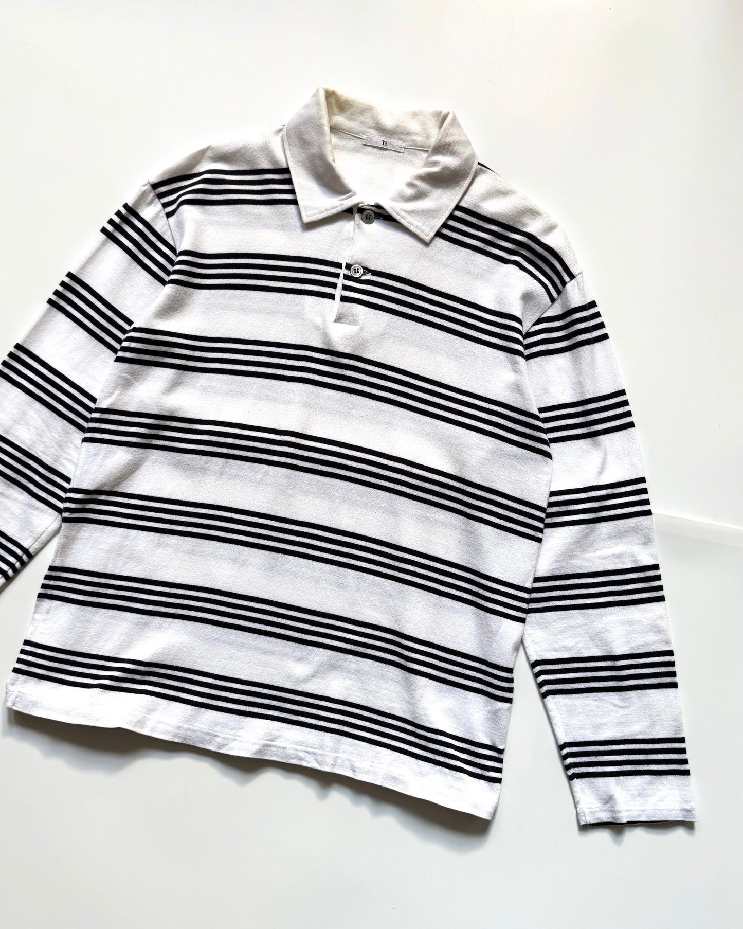 Black White Striped Longsleeve Polo Top (~S~)
