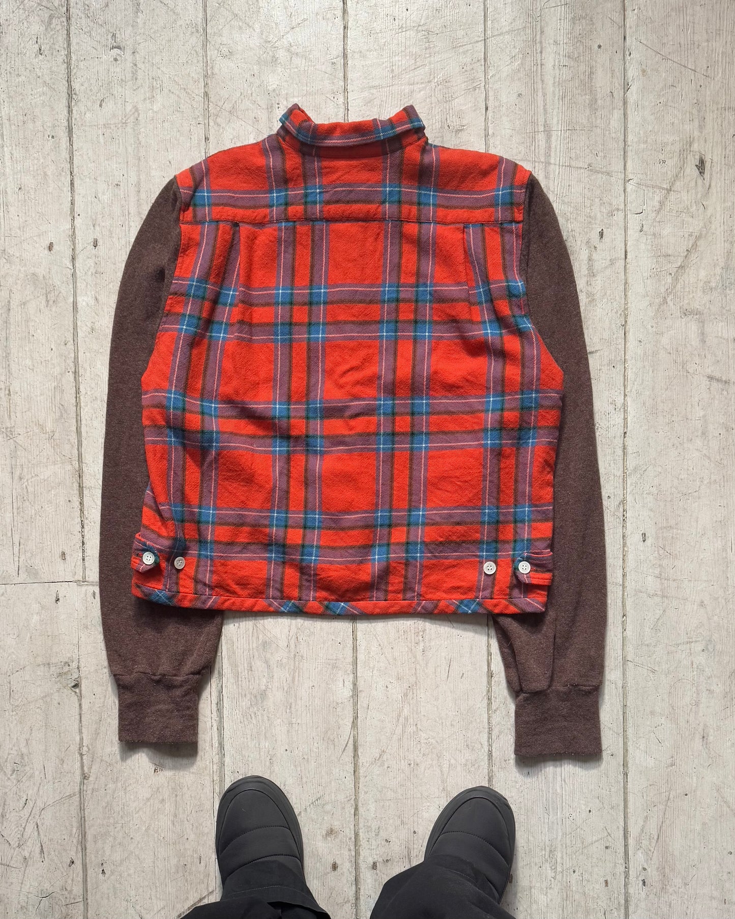 90s Red Plaid Contrast Body Wool Over Shirt  (S~M)