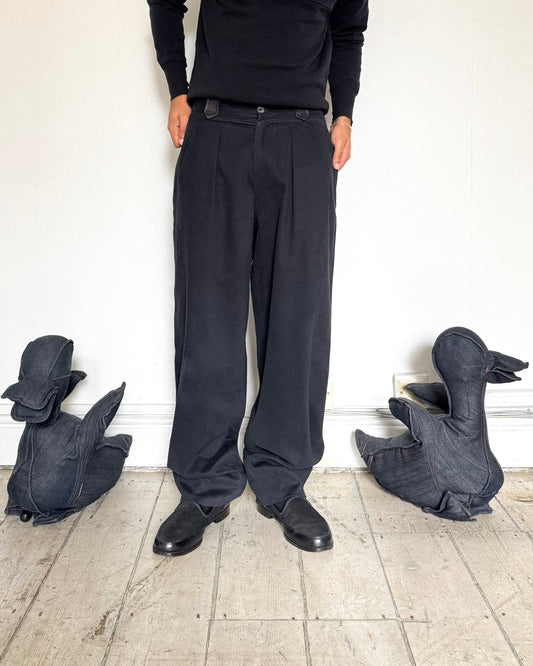 80s Black Leather Belt Loop Detail Pleated Pants  (~32~)