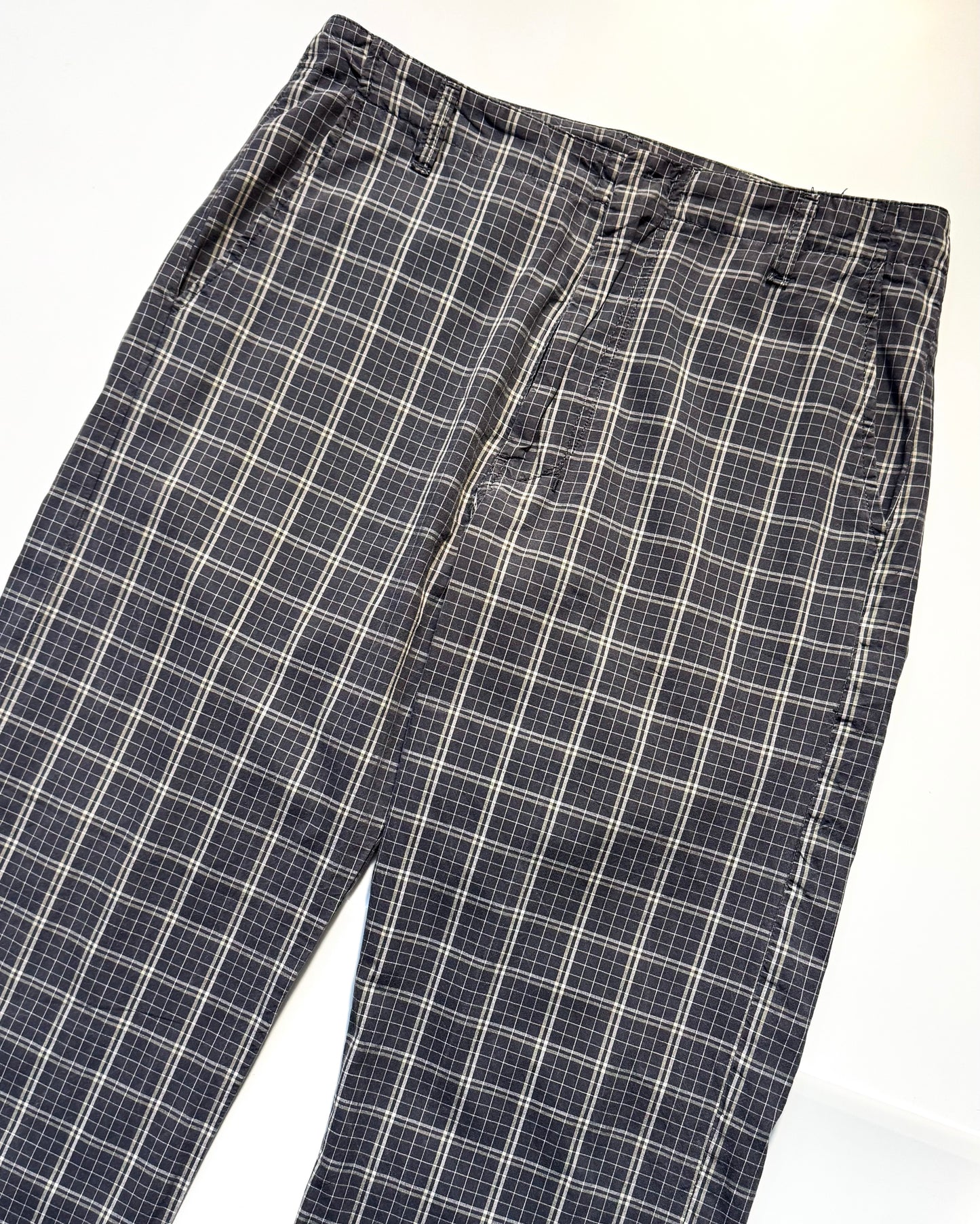 90s Washed Navy Check / Grid  Pants (29~31)