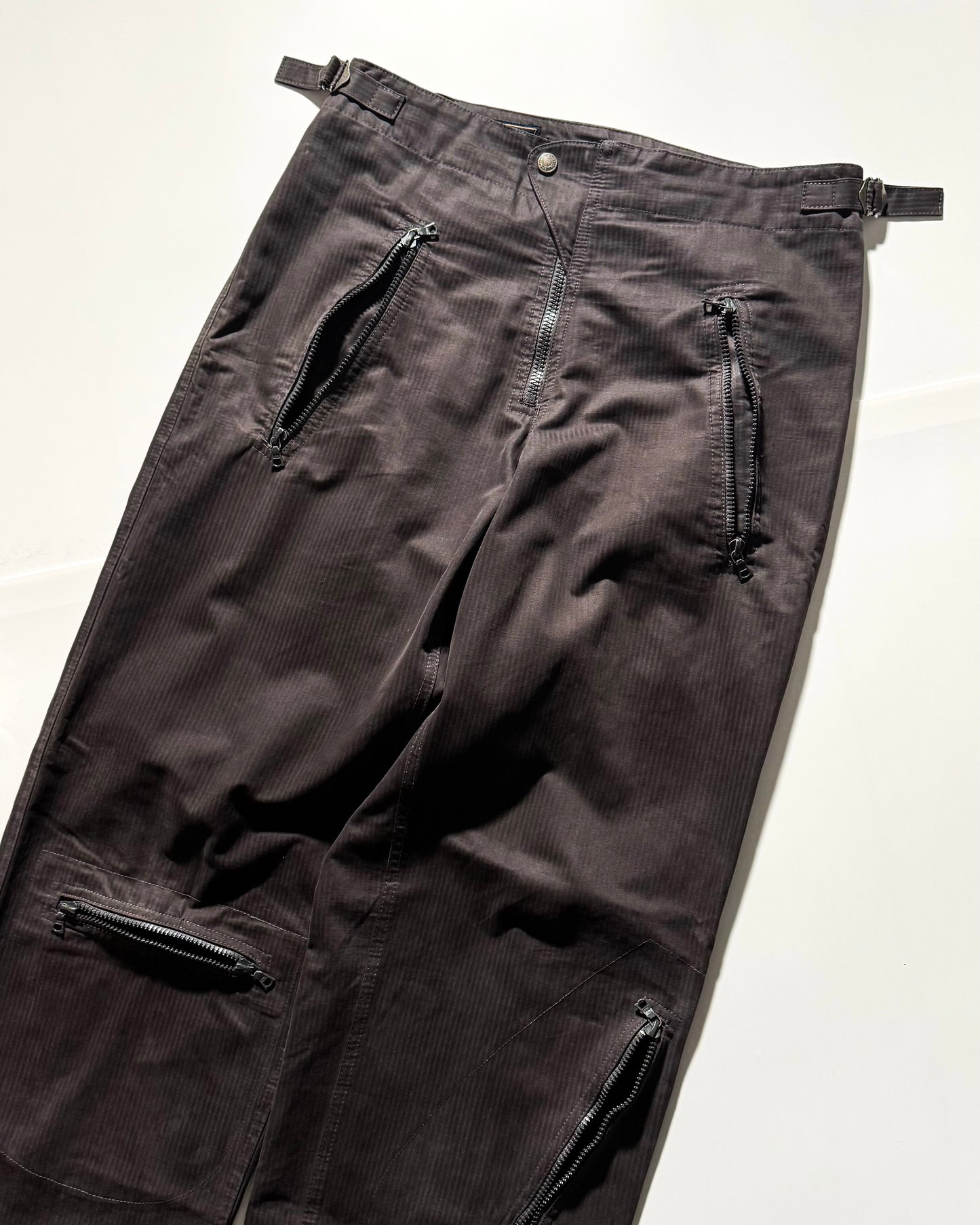 90s  Brown Tonal Striped Asymmetrical Back Zip Cargo Pants (30~32)