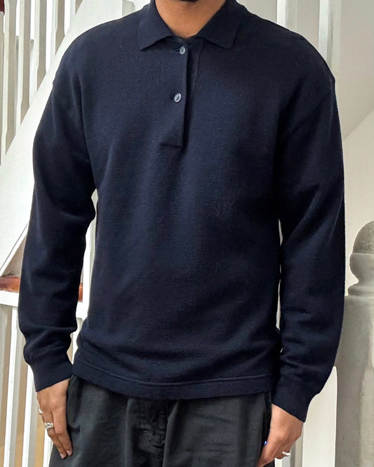 AW89 Navy Collared Button Up Knit Jumper (~M~)