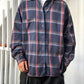 90s Woven Navy Woven Shadow Plaid Style Flannel /  Overshirt Shirt  (~L~)