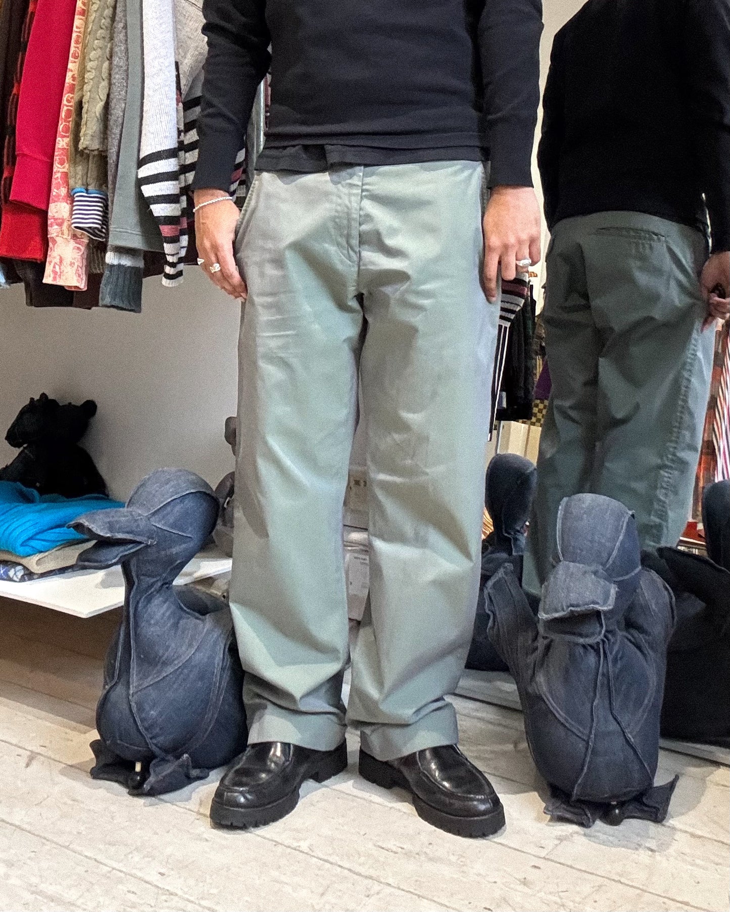 90s Shimmer Green / Grey Pants (30~32)