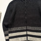 Early 2000s Grey Striped Zip Up  Knit Jumper (XL ~ XXL )