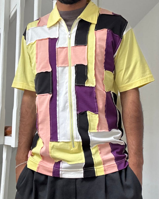 2001 Yellow Purple Pink Patchwork Polo Shirt / Top (~M~)