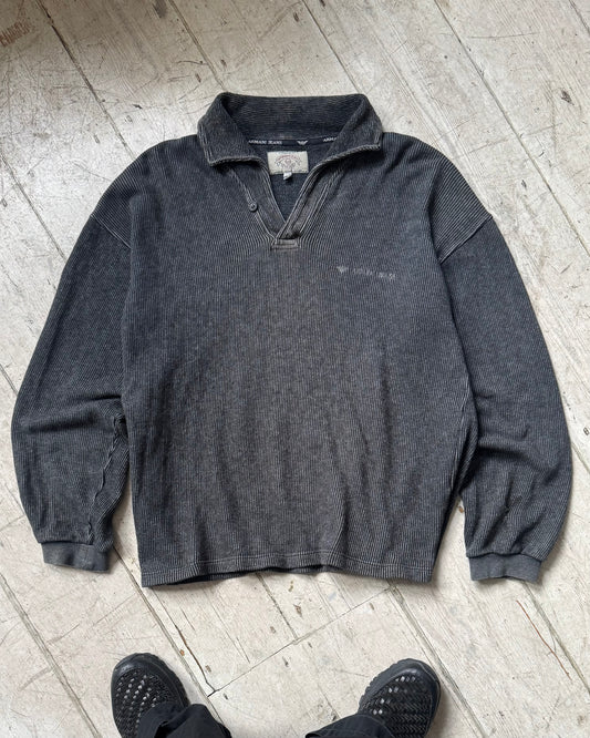 90s Washed Process Grey Tonal Striped Rugby / Polo Jumper (~L~)