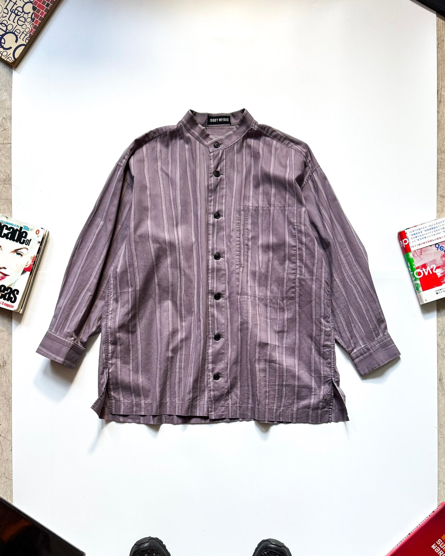 SS1995 Muted Lavender Stroke Style Abstract Stripe Henley Shirt  (S~M)