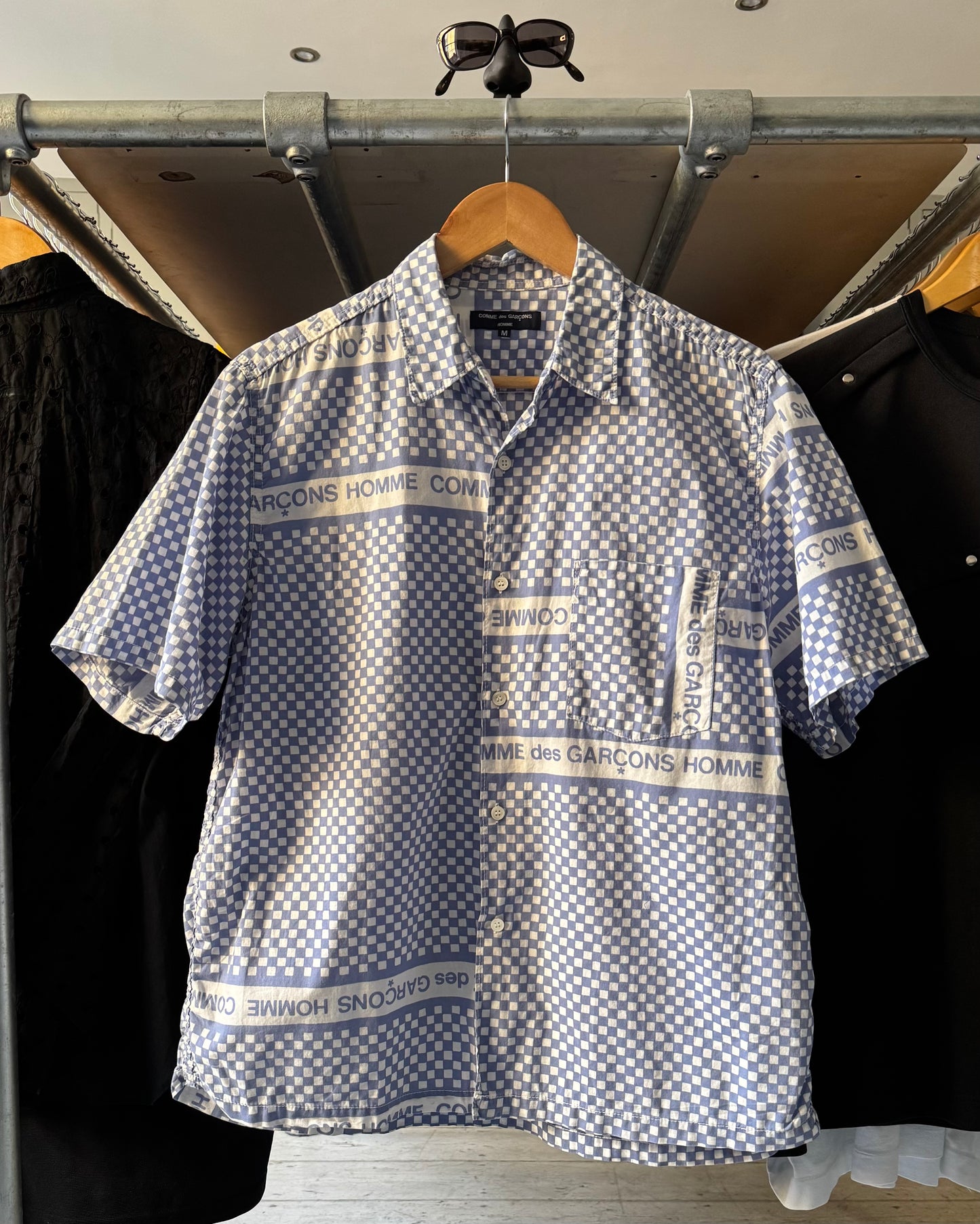 2003 Blue Gingham Logo Check Shirt  (M~L)