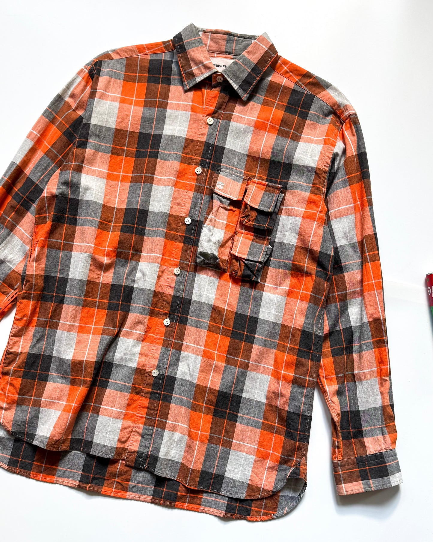 1999 Orange Plaid  Parasite Pocket Button Up Shirt (~L~)