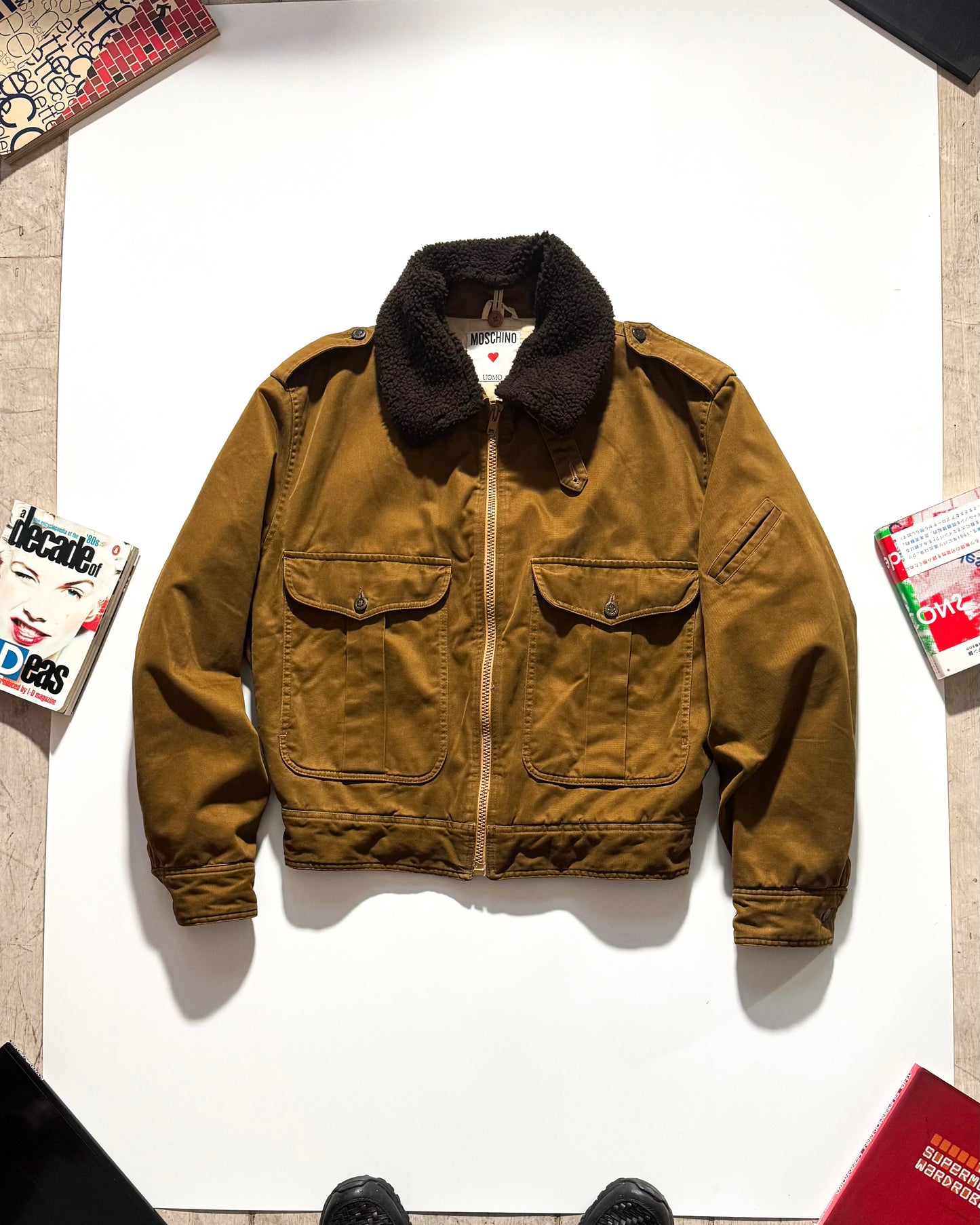 80s Detachable Fleece Collar Brown Military Style Jacket  (~M~)